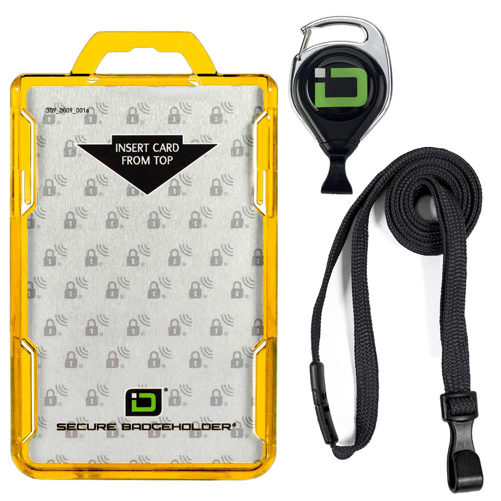 Secure Badge Holder Duolite ® Vertical 2 ID Card Holder, Retractable Reel, and Lanyard Bundle