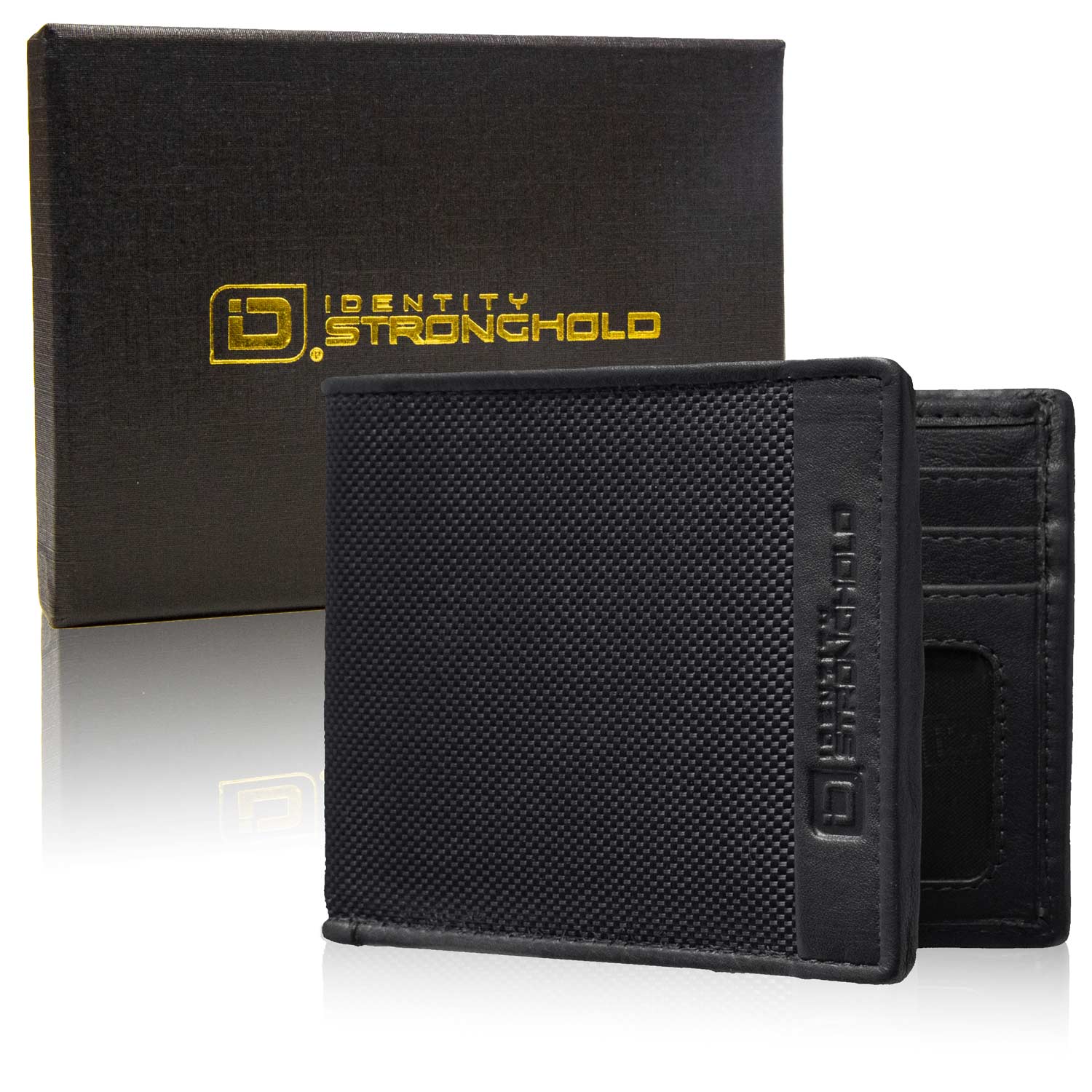 Mens RFID Wallet - Slim 7 Slot Bifold With ID in Leather and Nylon