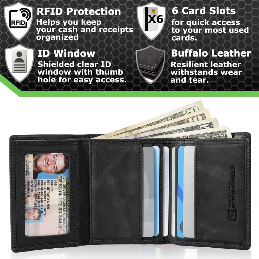 RFID Blocking Wallet for Men - Slim Buffalo Leather Trifold Wallet