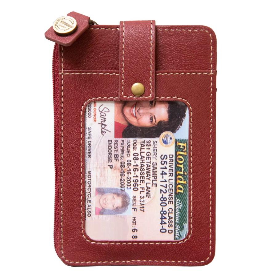 ID Card view of RFID Blocking Mega Mini Wallet in red, showing secure zippered pocket for compact, organized storage with RFID protection against digital theft.