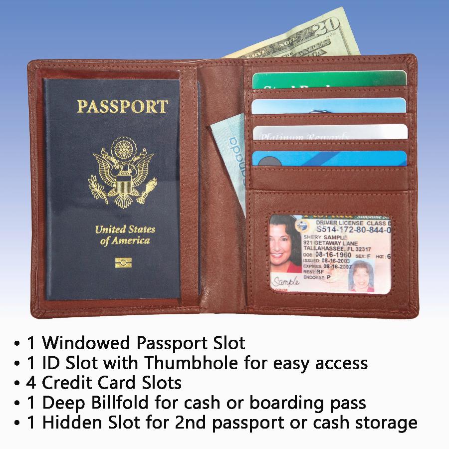 RFID Blocking Leather Passport Wallet - Brown - IDSH7203 - brn