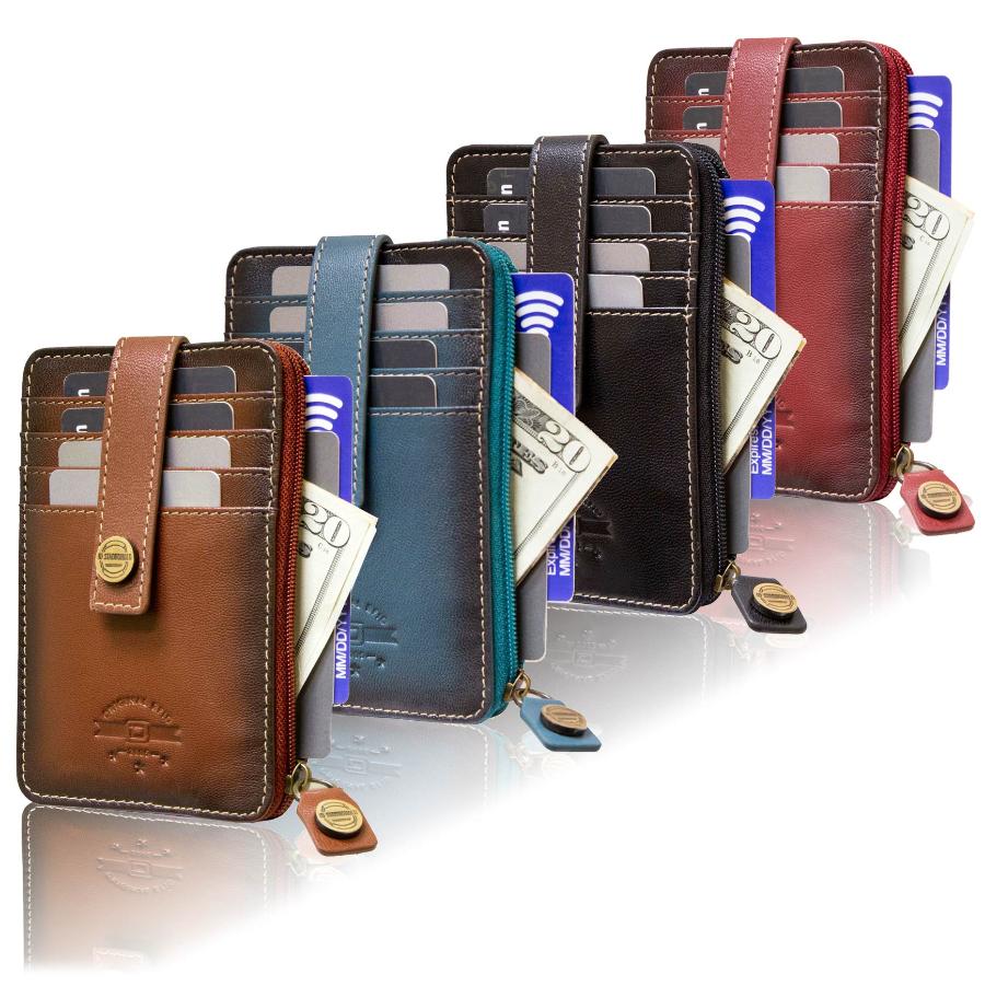 Multicolor RFID Blocking Mega Mini Wallet showcasing various colors and slim, compact design for secure storage of credit cards, cash, and coins. Ideal small wallet for everyday use with RFID protection against digital theft