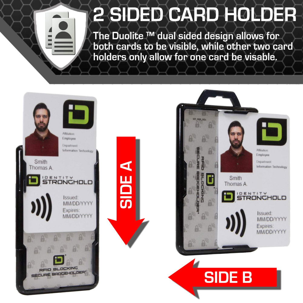 Secure Badge Holder Duolite ® Vertical 2 ID Card Holder, Retractable Reel, and Lanyard Bundle - Black - IDSH2037 - blkblk