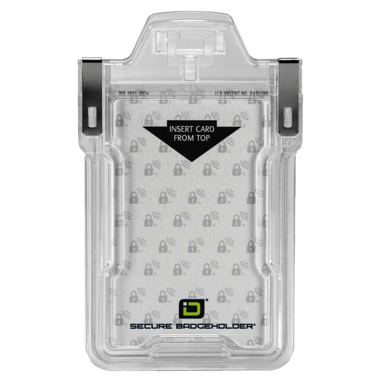 "Squeeze to Read" Secure Badge Holder Classic Vertical 1 ID Card Holder - Clear - IDSH1004 - 001B - Clr