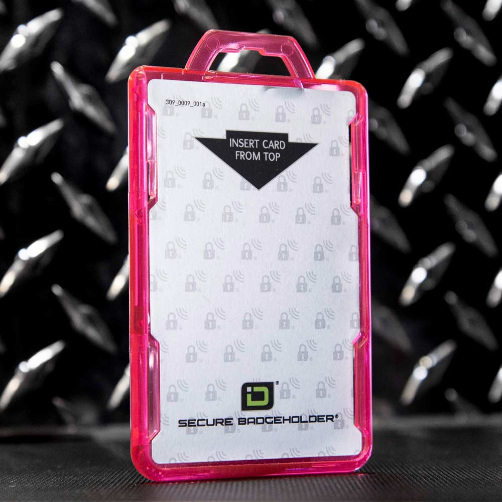 Secure Badge Holder Duolite ® Vertical 2 ID Card Holder, Retractable Reel, and Lanyard Bundle - Pink - IDSH2037 - pnkblk