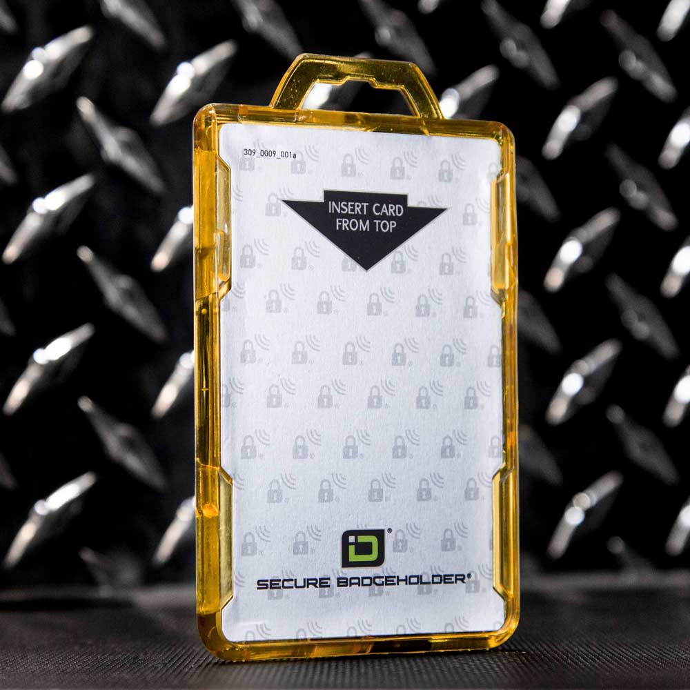 ID Stronghold Secure Badge Holder DuoLite, vertical 2-card holder featuring durable design and RFID-blocking technology secure and accessible ID display