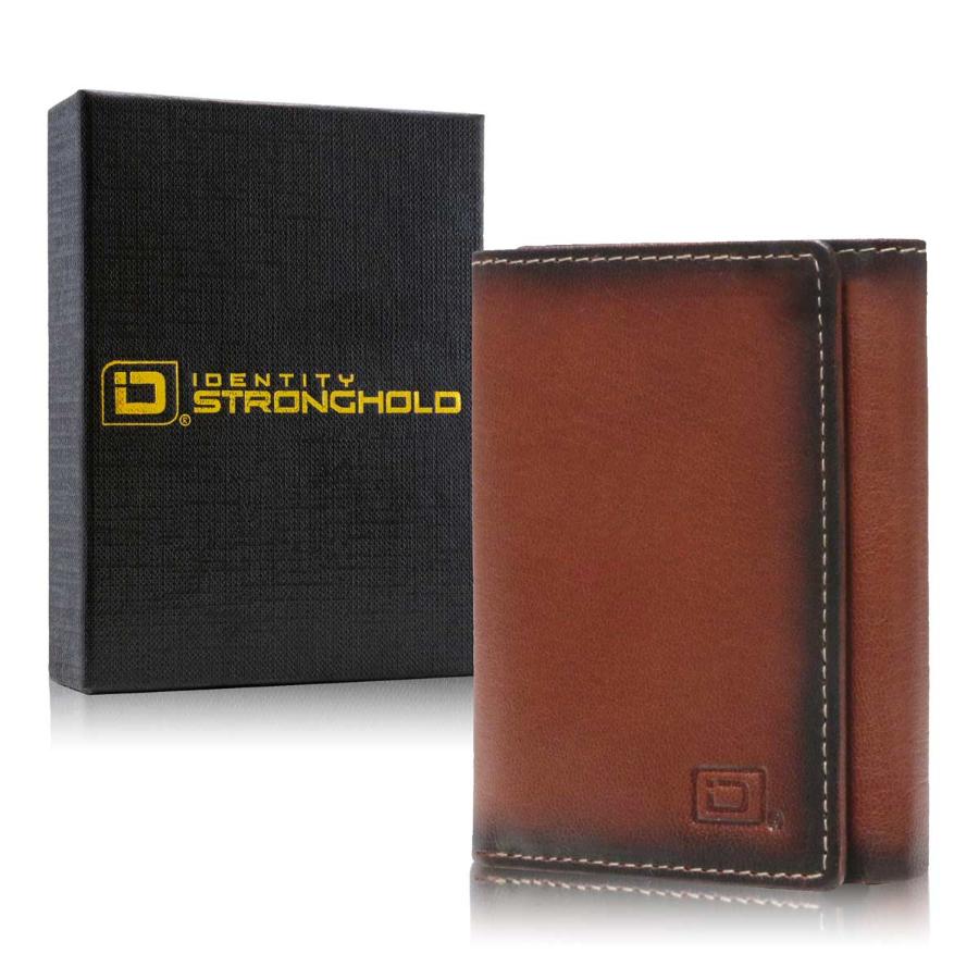 RFID secure trifold wallet in brown leather, minimalist front, with gift box. SKU IDSH7003-ID