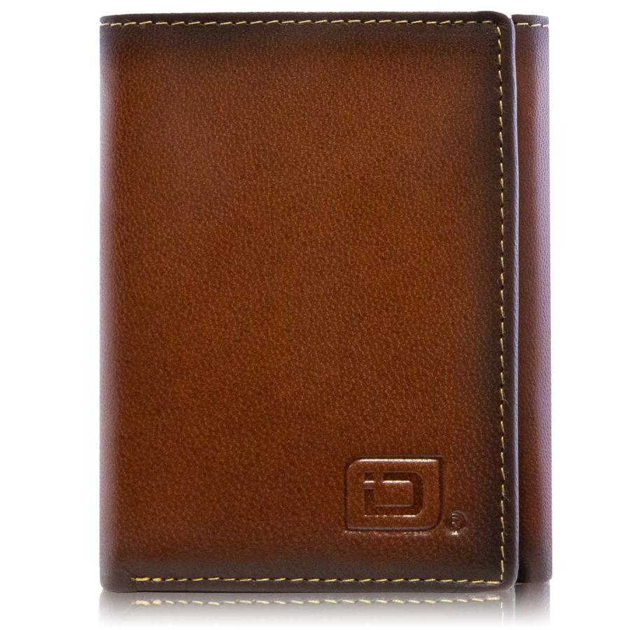 Brown men’s RFID-blocking trifold wallet with 8 card slots and a clear ID window. Made from high-quality leather, this wallet provides extra capacity and advanced RFID protection to safeguard against electronic theft, offering style, durability, and security for everyday use or travel