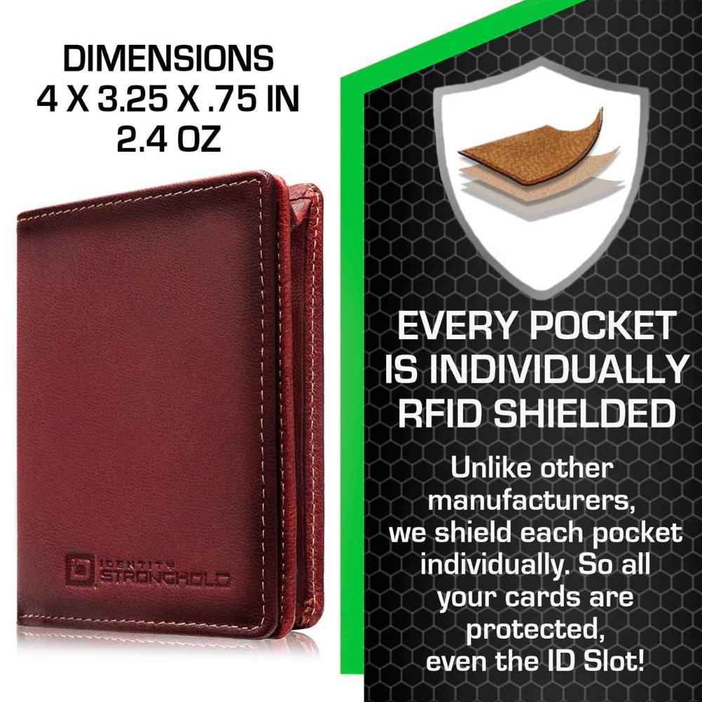 The Waltlet RFID secure bifold wallet in red leather, showing a sleek, minimalist Side. SKU IDSH7068