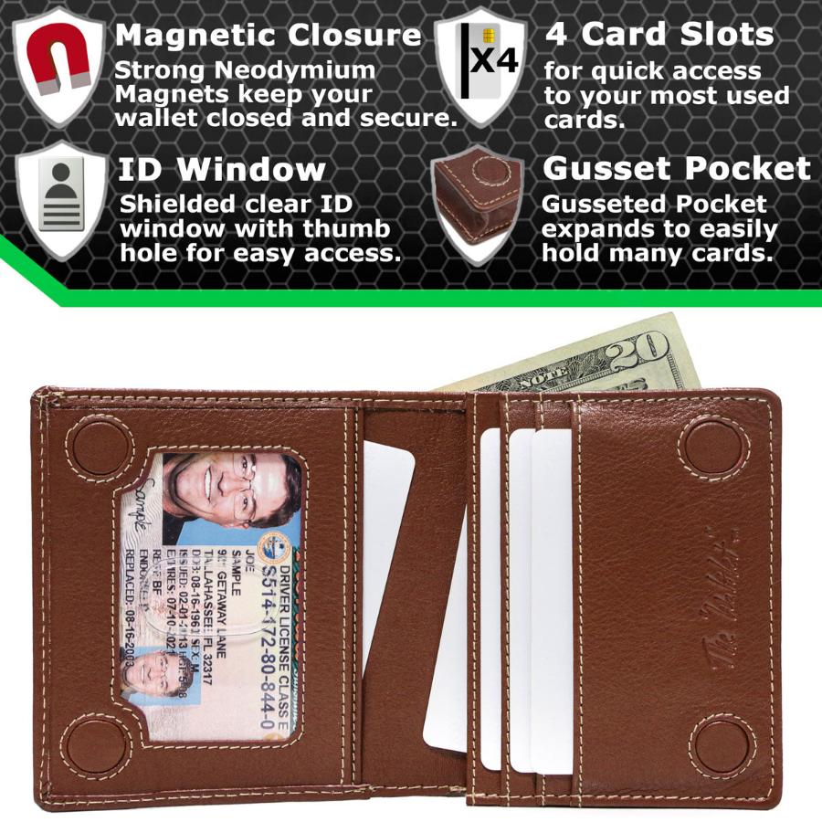 The Waltlet RFID bifold wallet opened, revealing multiple card slots, a transparent ID window, and spacious compartments for cash. SKU IDSH7068