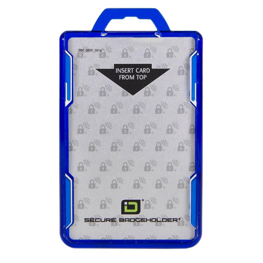 Secure Badge Holder DuoLite, vertical 2-card ID holder by ID Stronghold, RFID-blocking dual-sided design for visible ID protection SKU: IDSH2004-001B-Blu