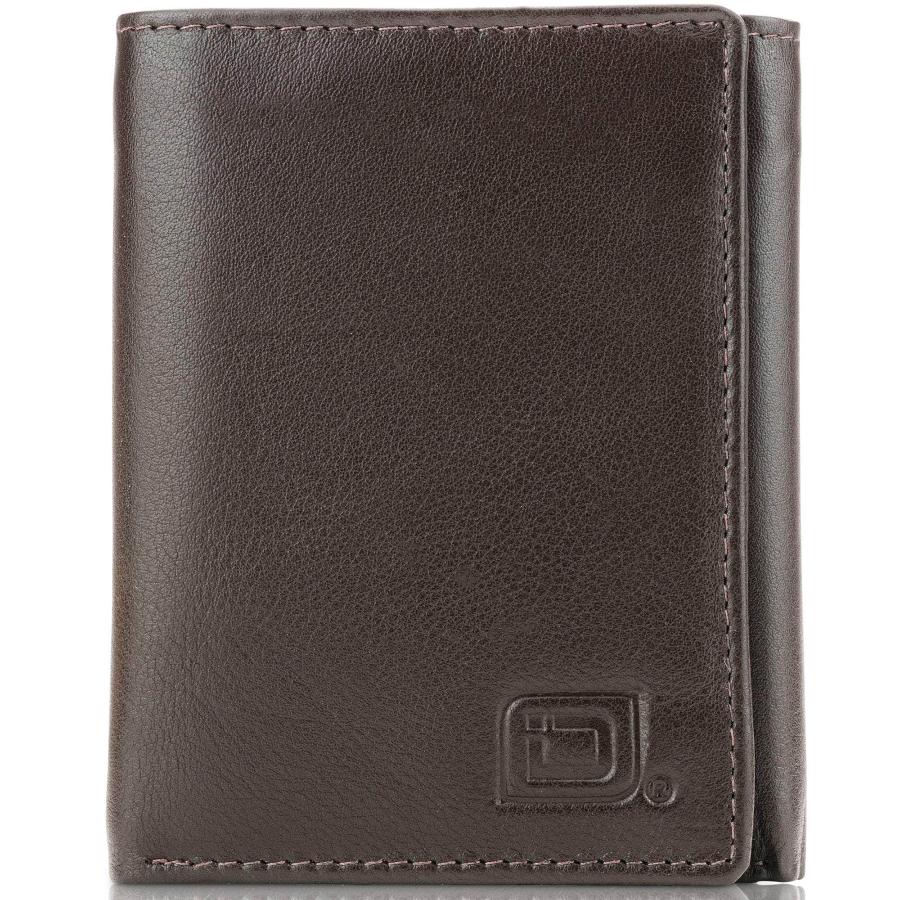 Brown men’s RFID-blocking trifold wallet with 8 card slots and a clear ID window. Made from high-quality leather, this wallet provides extra capacity and advanced RFID protection to safeguard against electronic theft, offering style, durability, and security for everyday use or travel