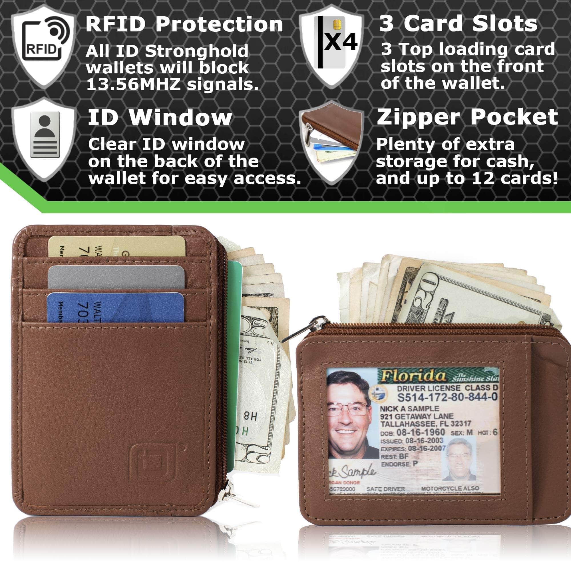 Men's Slim Front Pocket Wallet - RFID Blocking, Thin Minimalist Bifold  Design, Genuine Leather - ID Badge Window and 5 Sleeves for Money, Credit  and Debit Cards, Driver's License (Brown) 