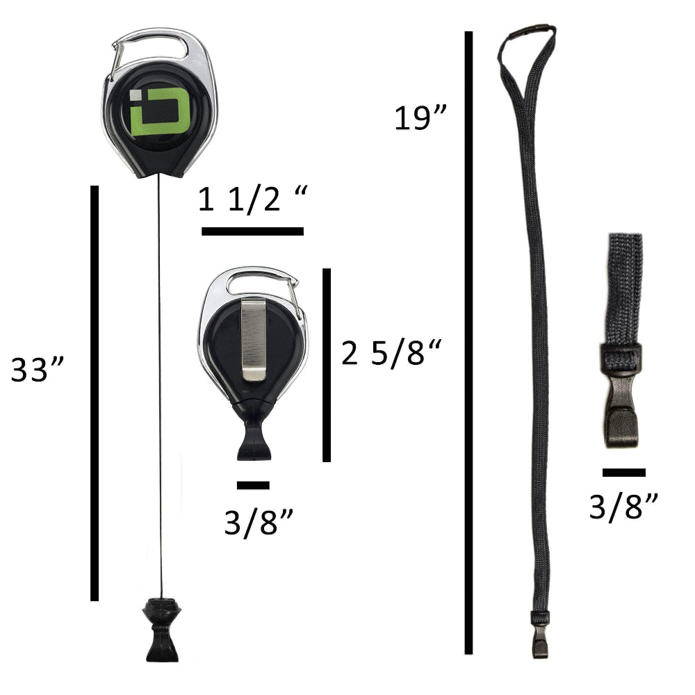 Secure Badge Holder Duolite ® Vertical 2 ID Card Holder, Retractable Reel, and Lanyard Bundle - Black - IDSH2037 - blkblk