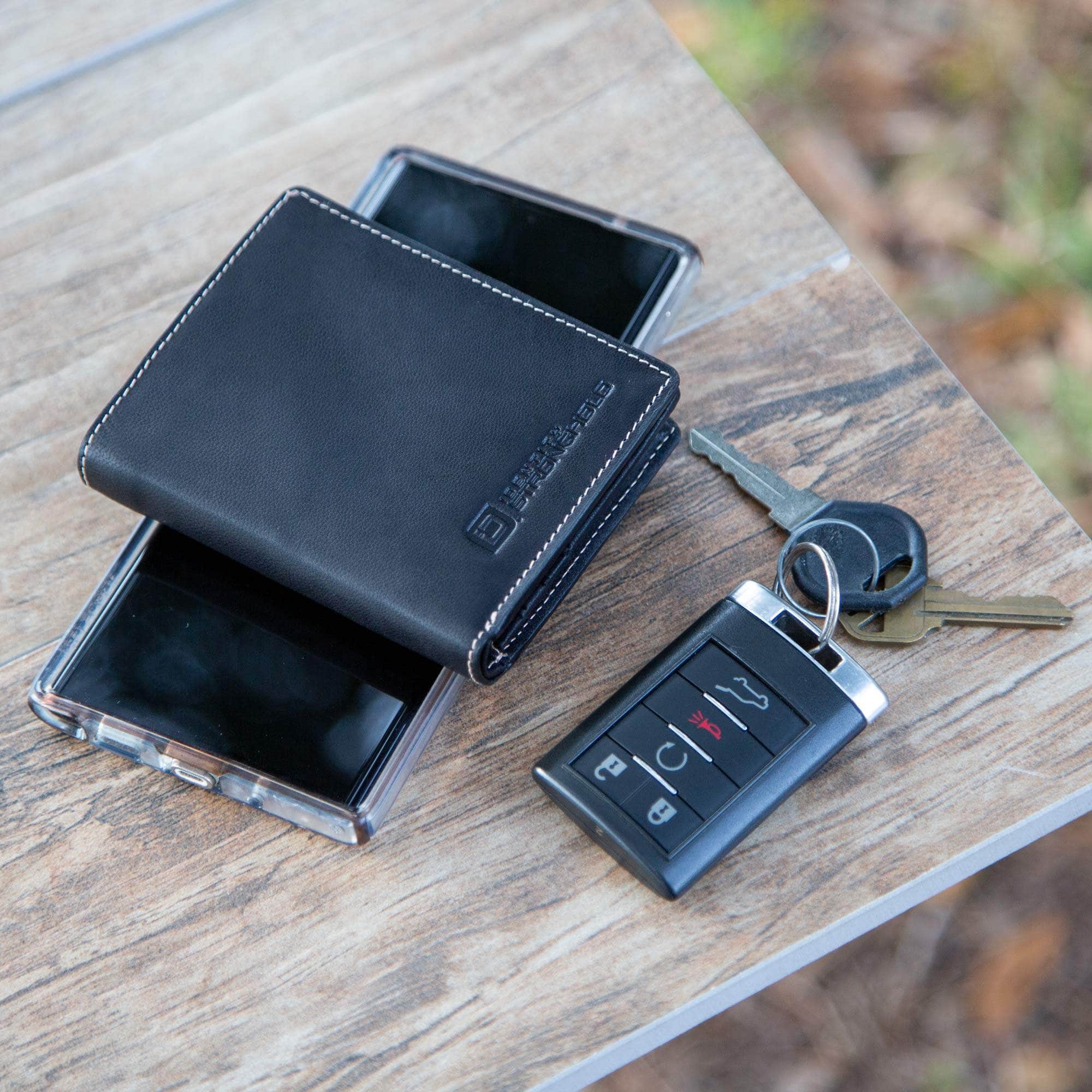 Men Women Card Holder Keychain Wallet Genuine Leather Minimalist ID RFID  Purse