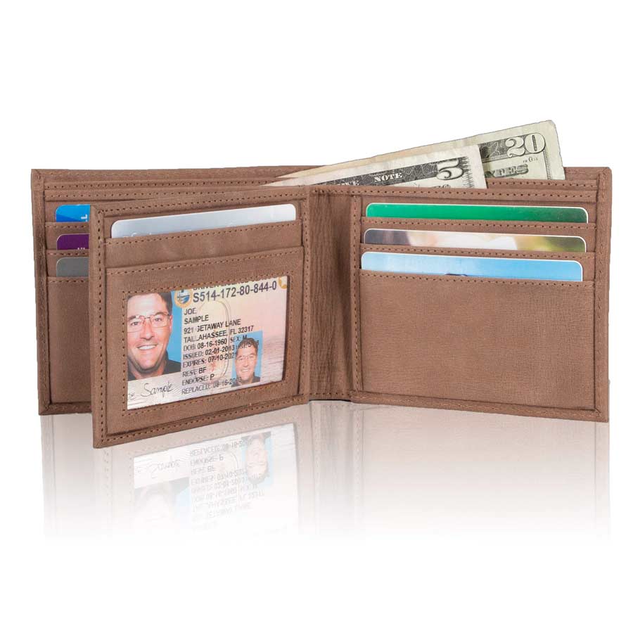 McJim Men's Trifold Leather Wallet, Pull Out ID Credit Card, 12 Slots  Windows